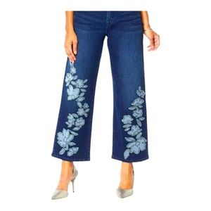 DG2 Diane Gilman Embroidered Frayed Wide-Leg Jean Indigo 2 Tall NEW